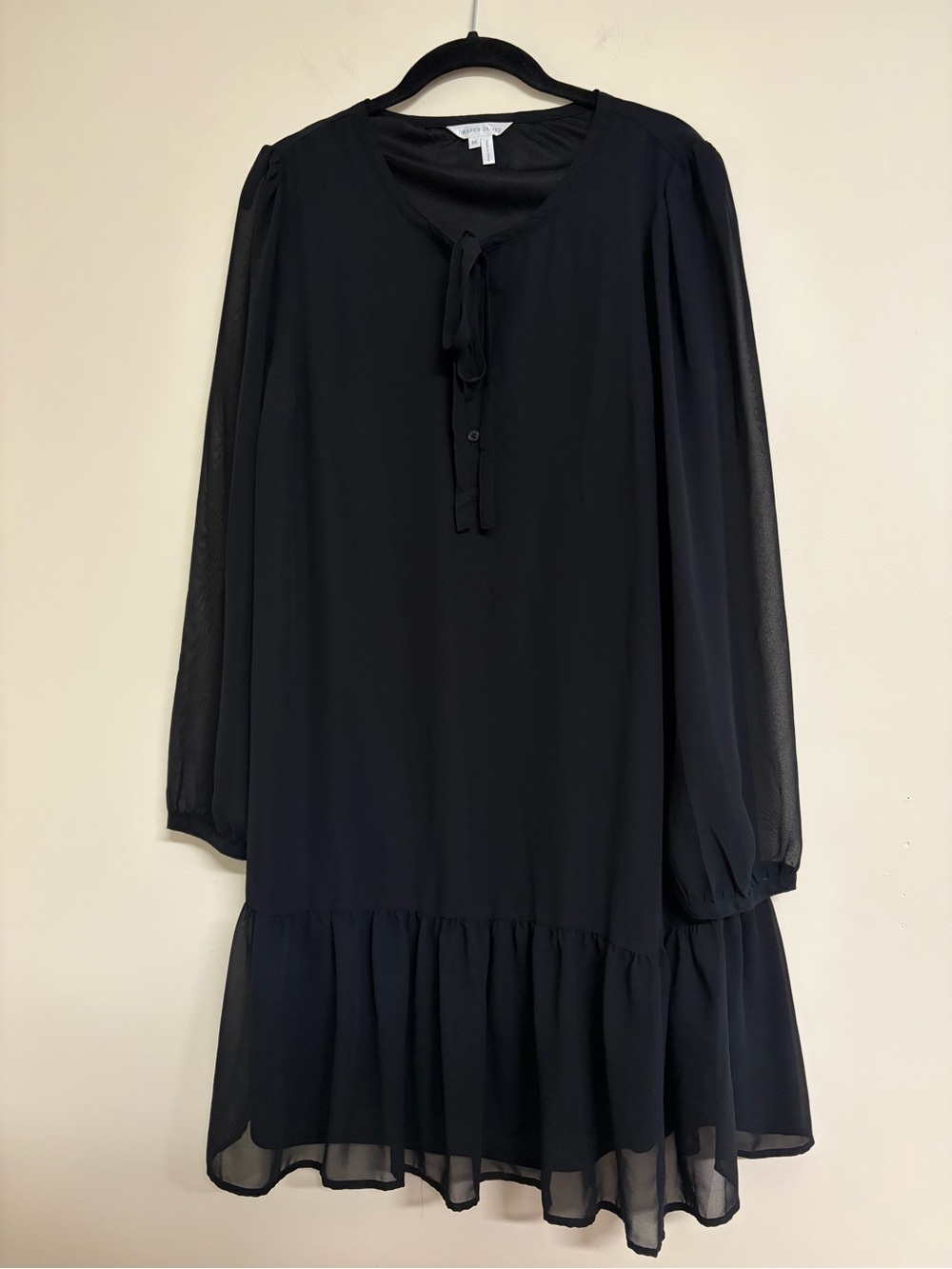 Draper James Black Long-Sleeve Tiered Button Top Dress